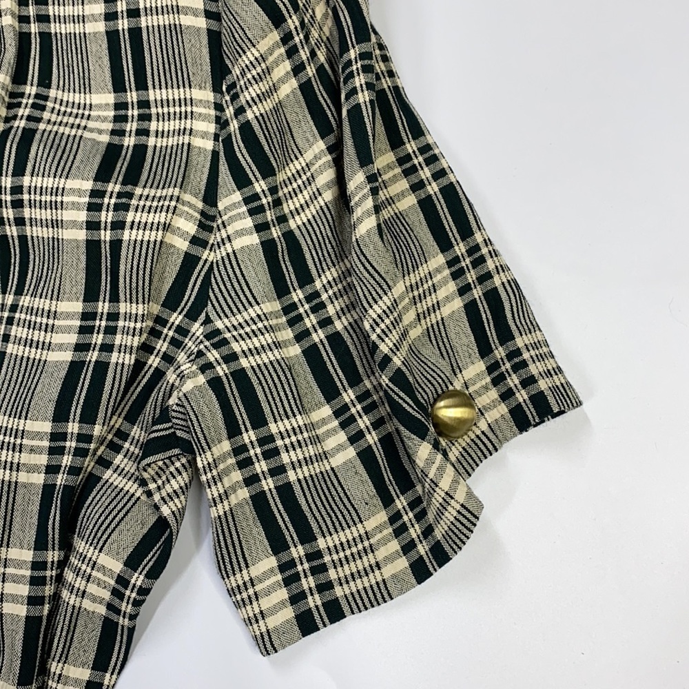 Casual Corner Vintage Green Cream Midi Scoop Neck Belted Dress - Picture 3 of 11